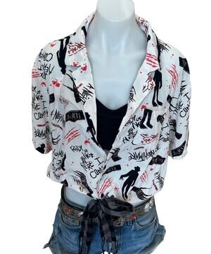 Nightmare on Elm Street Button Down Crop Top One Size 80s Unique Halloween Shirt